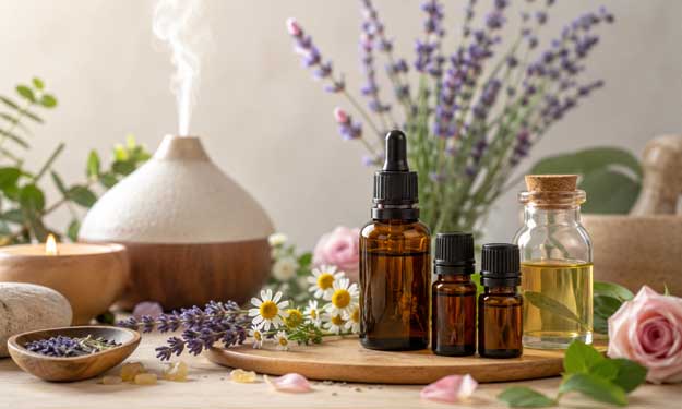 What is Aromatherapy? Bottles of Essential Oils, Diffusers, Flowers