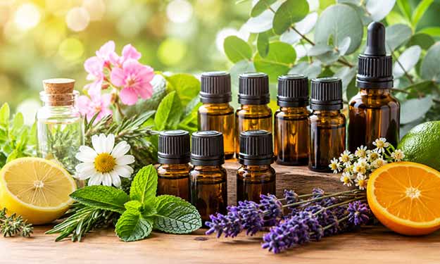 Essential Oil Bottles, Plant Material and The Top 15 Oils and Their Uses