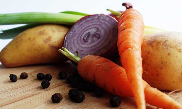 Potatoes, Onions, Carrots, Pepper - All Fresh Vegetables for a Spicy Potato and Pepper Bake.