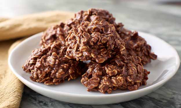 No Bake Cookies on a White Plate: Recipe.