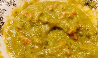 A Bowl of Homemade Split Pea Soup with Ham