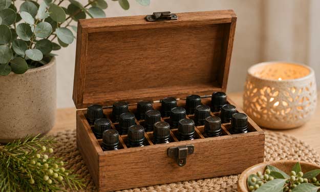 A Wooden Box Storing Essential Oils Properly