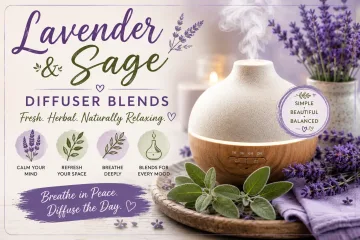 A Diffuser Surrounded by Lavender Flowers and Sage Flowers and How to Blend the Essential Oils to Use in Your Diffuser