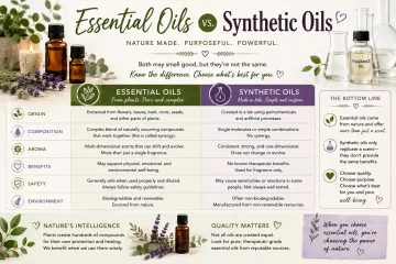 A Chart Showing What Essential Oils Are Good For vs Synthetic Oils and How They Are Used for Fragrances